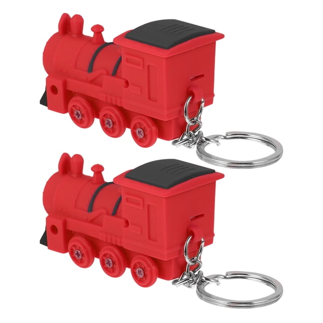 1 juego de 2 llaveros con forma de tren, con luces LED intermitentes y sonido, colgantes