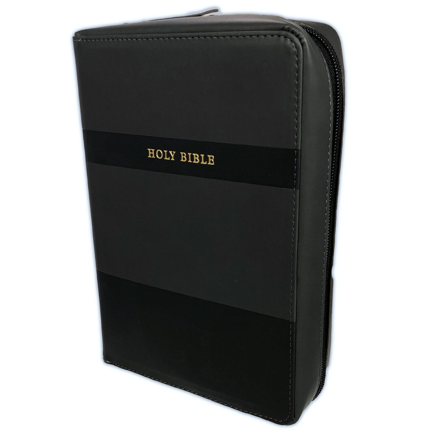 KJV Large Print Zippered Bible with Organizer Cover, black and gray ...