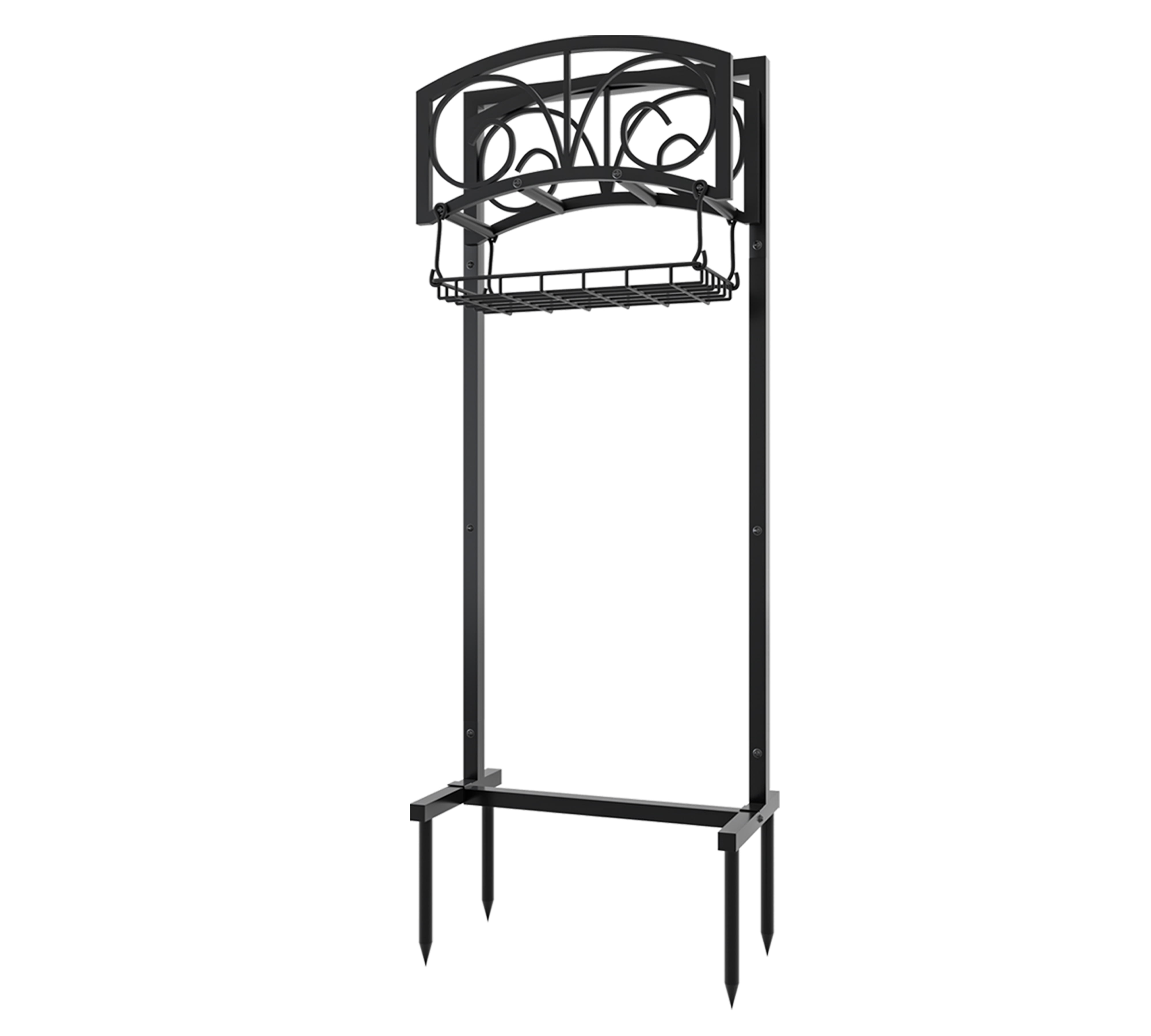 Freestanding Heavy Duty Garden Hose Holder with Storage Basket - In-Ground Outdoor Hose Organizer, Detachable Stake & Reel Stand for Lawn, Yard, Patio, Garden - Rustproof Durable Design - Fire Beauty