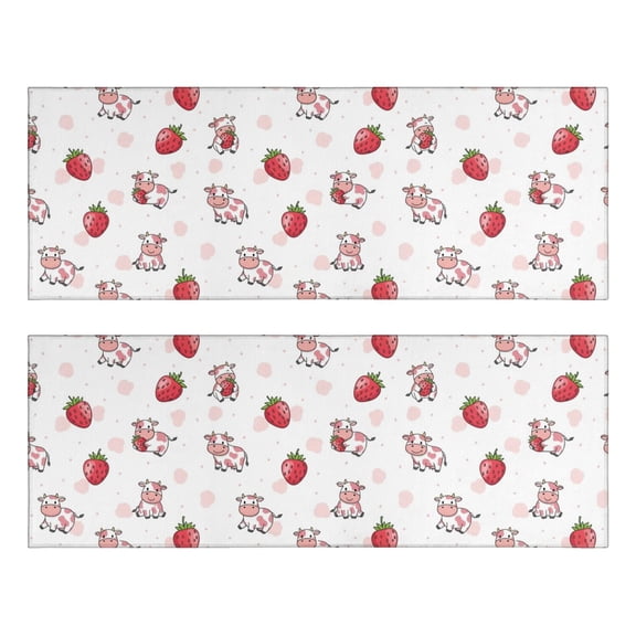 Kitchen Rugs Sets Of 2,Pink Cow Strawberry Pattern Anti Fatigue Kitchen Mat Rugs Non Slip Washable,Decorative Kitchen Floor Mats for Kitchen,Sink,Laundry,17"X47"