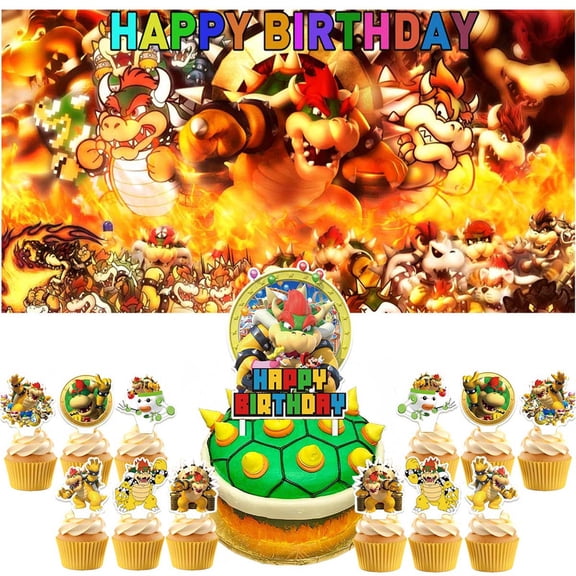 Bowser / King Koopa Party Supplies Latex Balloons Decor Banner Backdrop Kit Birthday Decorations