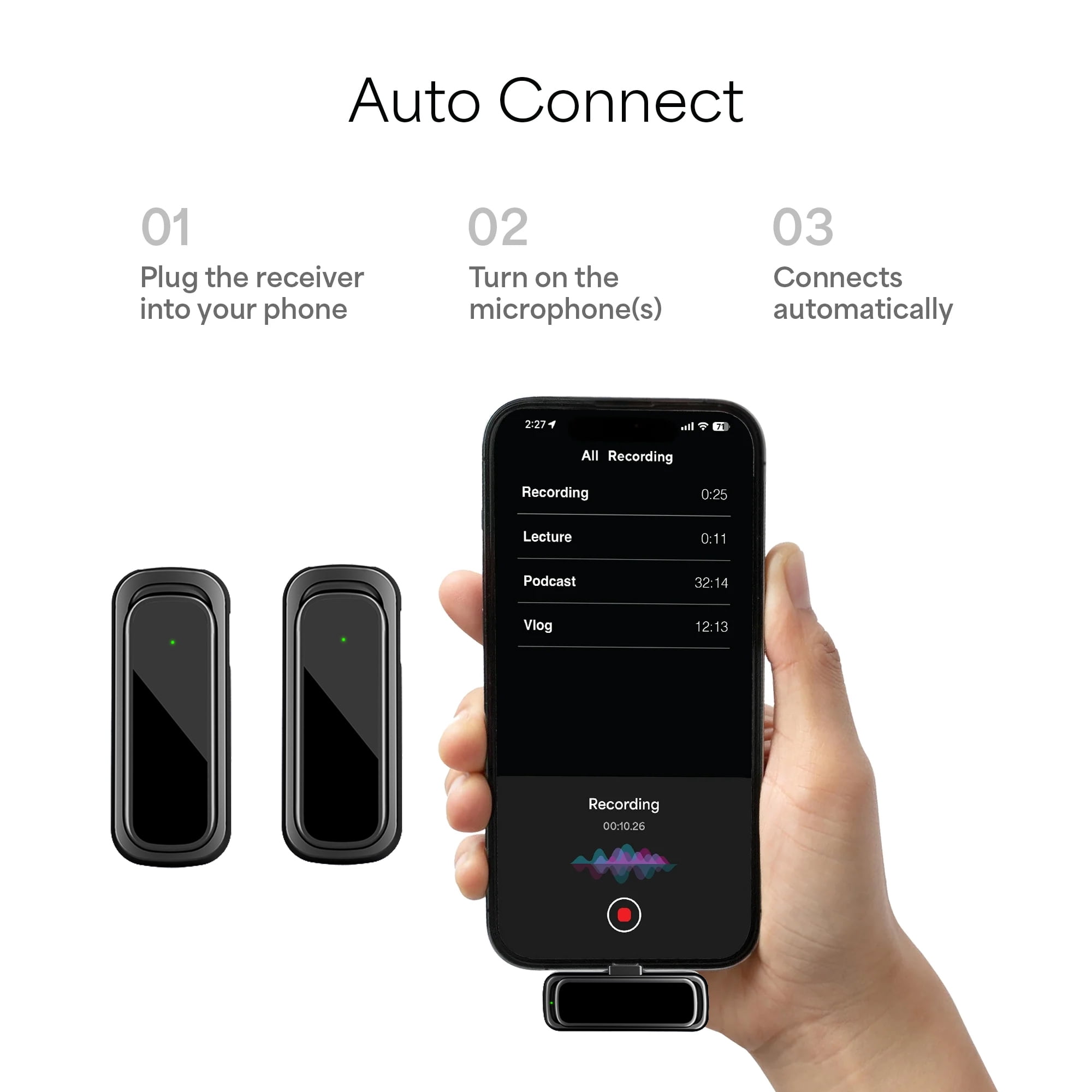 Wireless Lavalier Microphone for Android Phone, Mini Clip-On Mic with AI Noise Cancellation, Plug & Play 2.4GHz Mic for Vlogging, YouTube, TikTok, Podcast, Live Streaming
