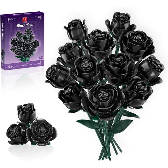 chanbrick Black Roses Bouquet Building Set Compatible with Lego Flowers Decor Gift for Adults 512 Pcs