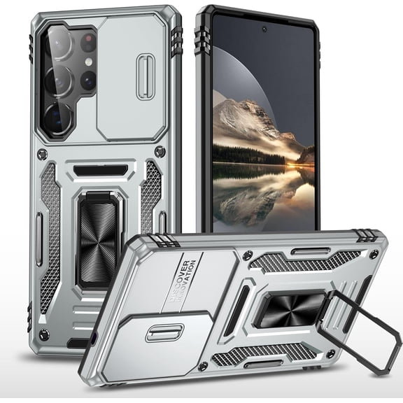 HCTian Case for Samsung Galaxy S25 Ultra Phone Case with Kickstand & Slide Camera Cover, Military Grade Shockproof Protective Cover for Galaxy S25 Ultra Case