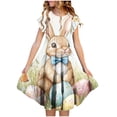 thumbnail image 1 of LOVZFMLL Fashion Girls' Summer Short Sleeve Ruffled Pockets Round-Neck Printed Dress, 1 of 3