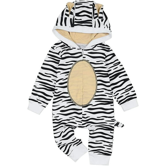 Tao Tao Newborn Baby Girl Boy Bodysuit Tiger Plush Cotton Hooded Jumpsuit Overall Outfit Warm Thick Hooded Playsuit Romper White 110