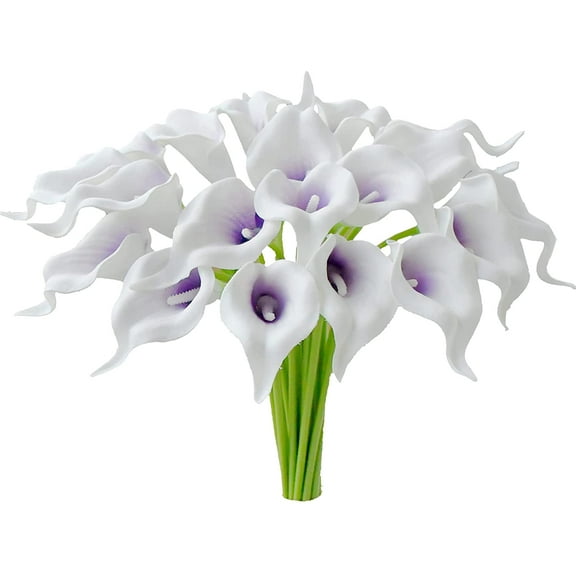 Nvzi 20pcs Purple White Flowers Artificial Calla Lily Silk Flowers 13.4" for Mother's Day Home Kitchen & Wedding