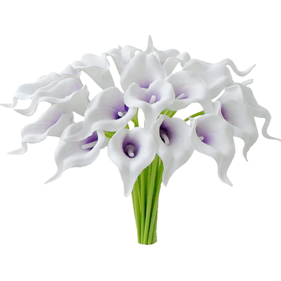Nvzi 20pcs Purple White Flowers Artificial Calla Lily Silk Flowers 13.4" for Mother's Day Home Kitchen & Wedding