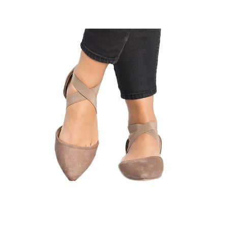 Women Ankle Strap Ballet Flats Criss Cross Shoes Casual Pump Comfy Shoes