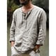 thumbnail image 2 of Camisa de lino de algodón para hombre, camiseta holgada informal de moda de otoño con cordón para hombre, camiseta de manga larga de Color puro para Yoga en la playa, 2 of 7