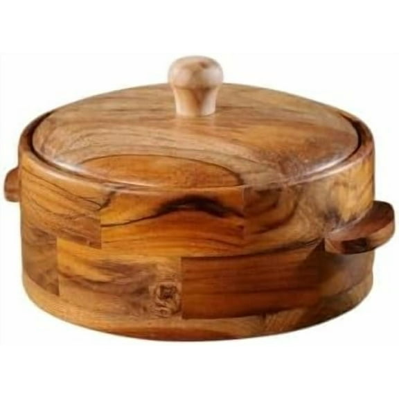 Handmade Wooden Casserole Chapati Box Multipurpose Wood Kitchen Container with Steel bowl