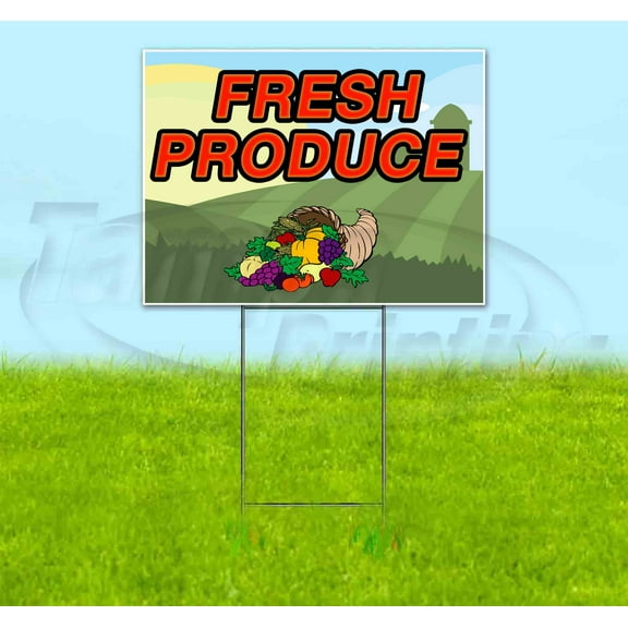 Fresh Produce (18" x 24") Yard Sign, Includes Metal Step Stake