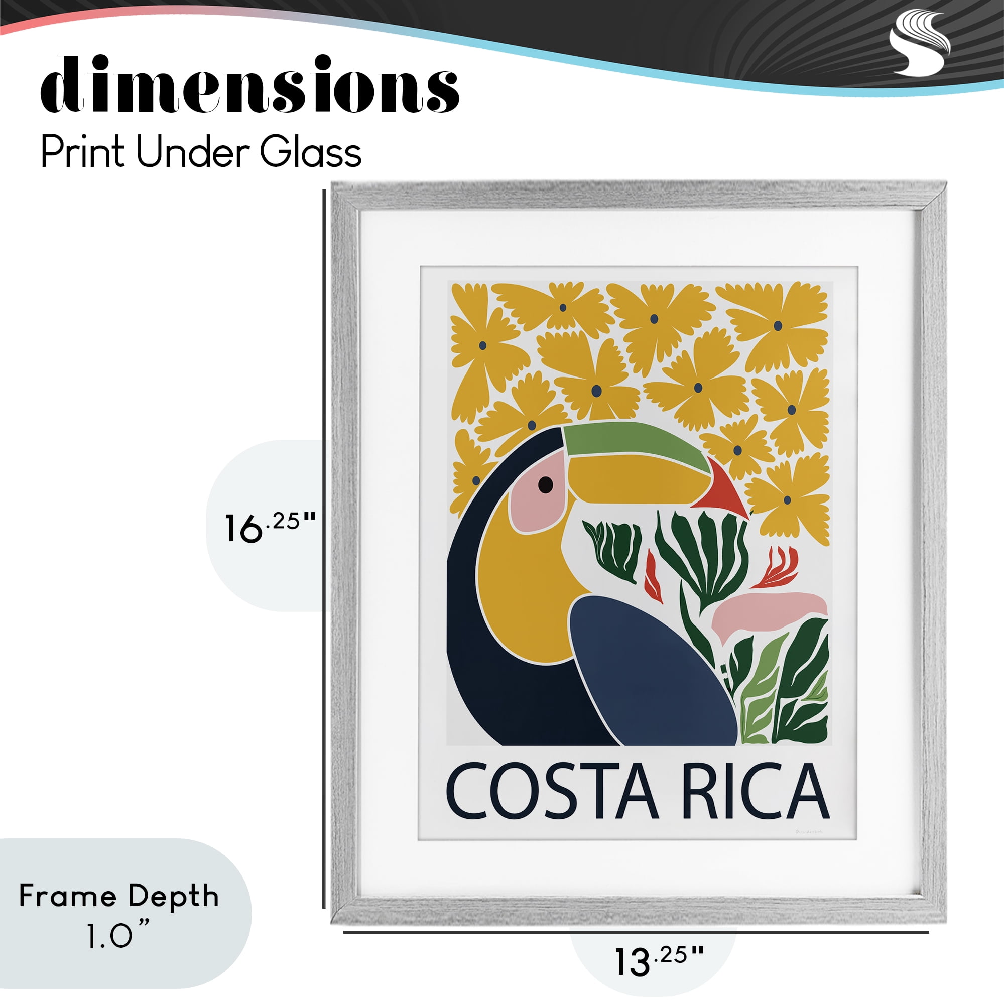 Stupell Industries Tropical Toucan & Flowers Gray Framed Print Under Glass, design by Omar Escalante
