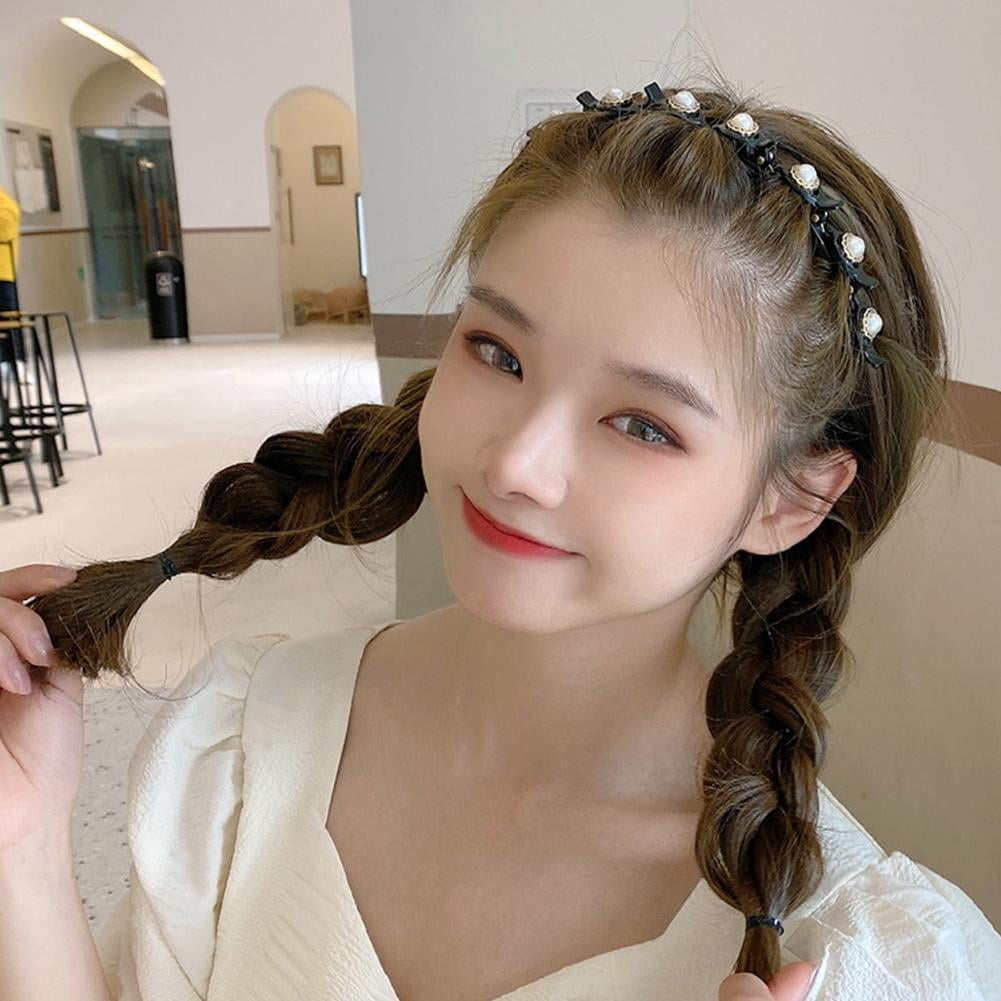 Women Double Layer Bangs Hairpin Hair Clip Headband Braided Rhinestone Gift US X9E3