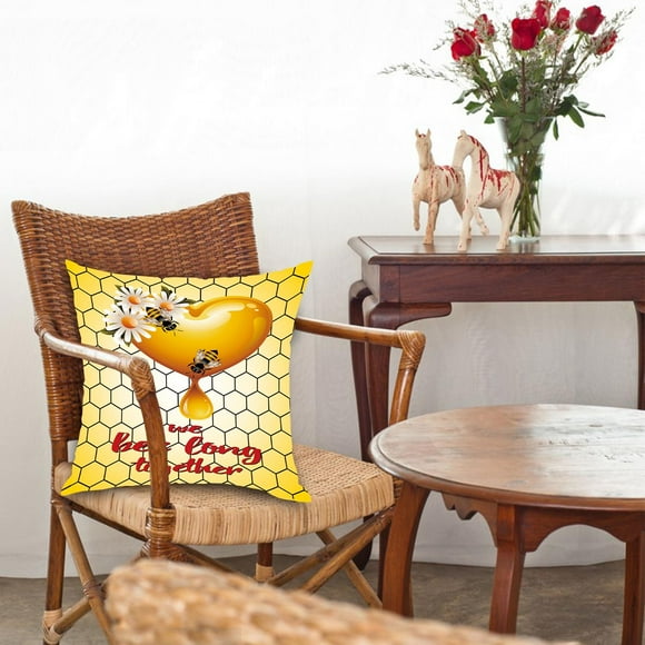 olkpmnmk Clearance Sale!Room Decor,Bee Day Bee Pillow Peach Leather Sofa Cushion Cover Honeybee Theme Honey Print Pillow Cover Festival Decoration 1pcs,Pillow Covers