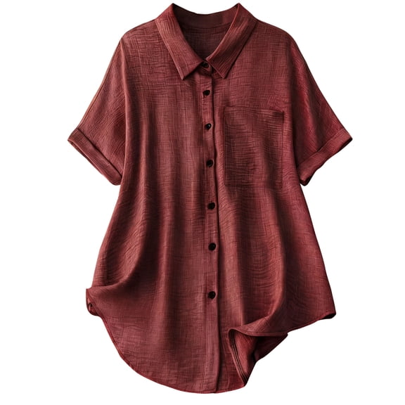 Kezqiaxn Button Down Shirts for Women Short Sleeve Collared Loose Blouse with Pocket Summer Tops Dressy Casual Plus Size Fashion