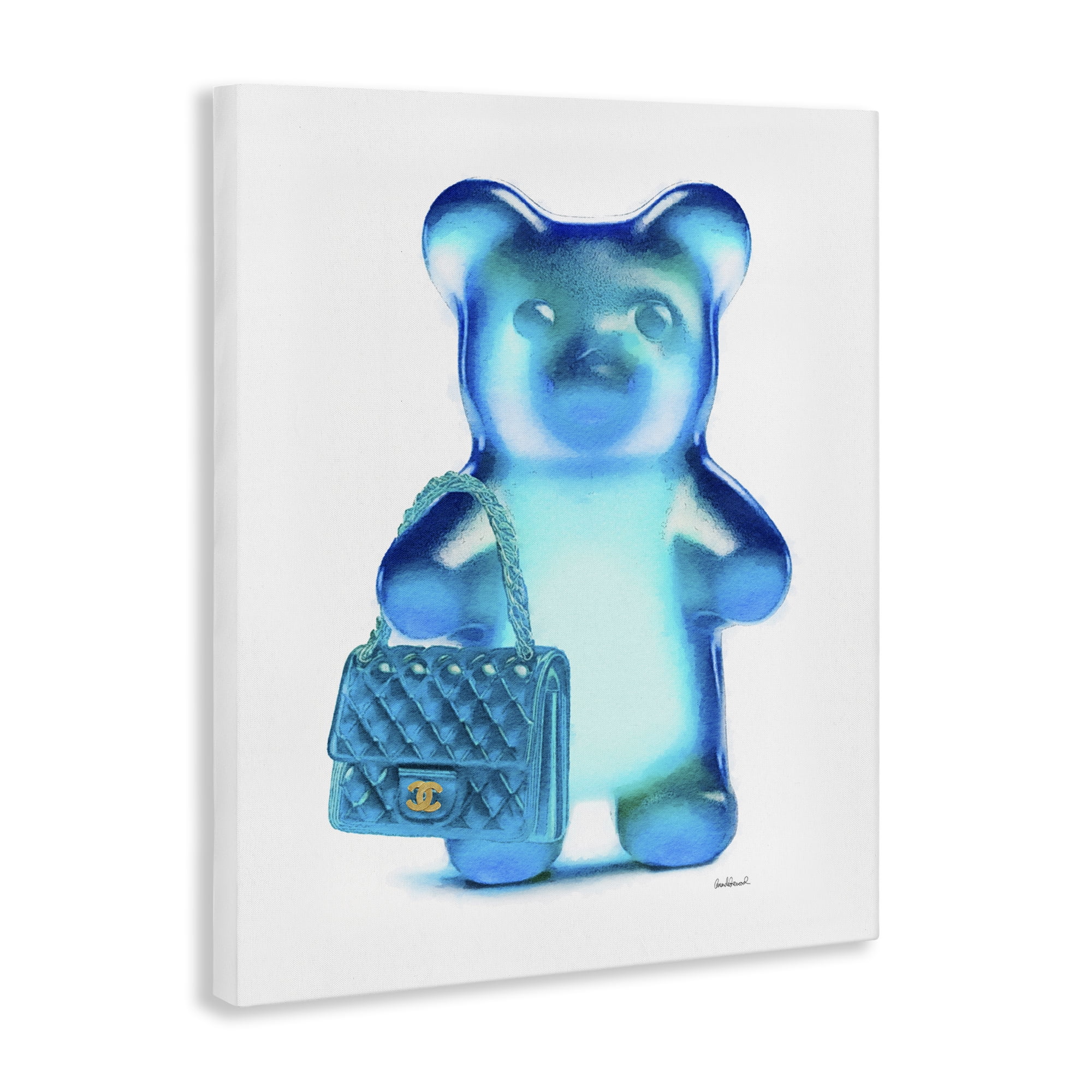 Stupell Industries Blue Trendy Bear & Bag Fashion Painting Wrapped Canvas Art Print Wall Art, 24 x 30