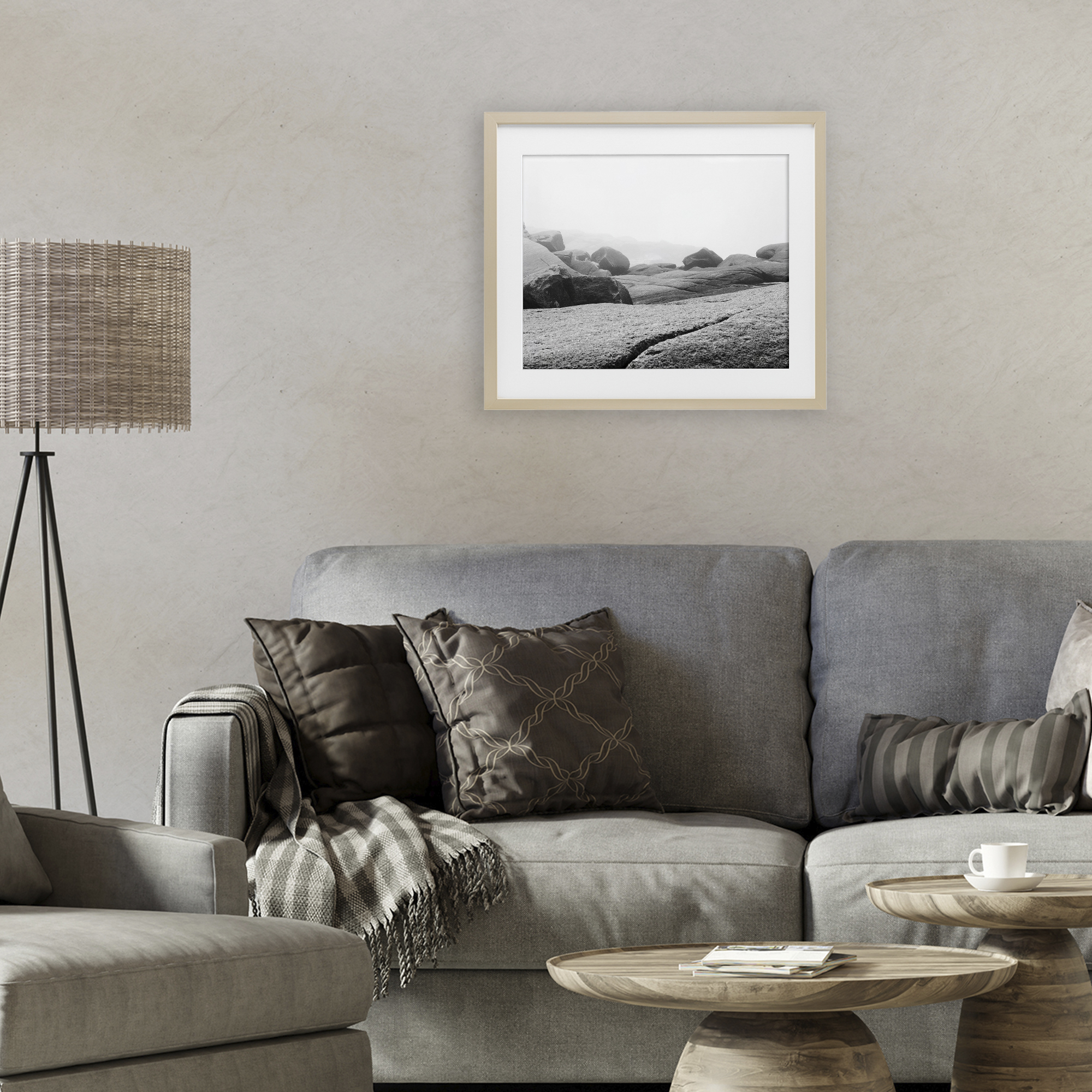 Rocks at Peggy's Cove Birch Framed Print Under Glass, design by Clive Branson