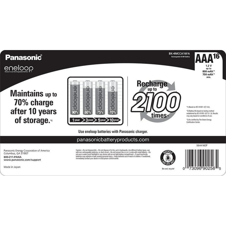 16 AAA Panasonic Eneloop Rechargeable Batteries min 750 MAH