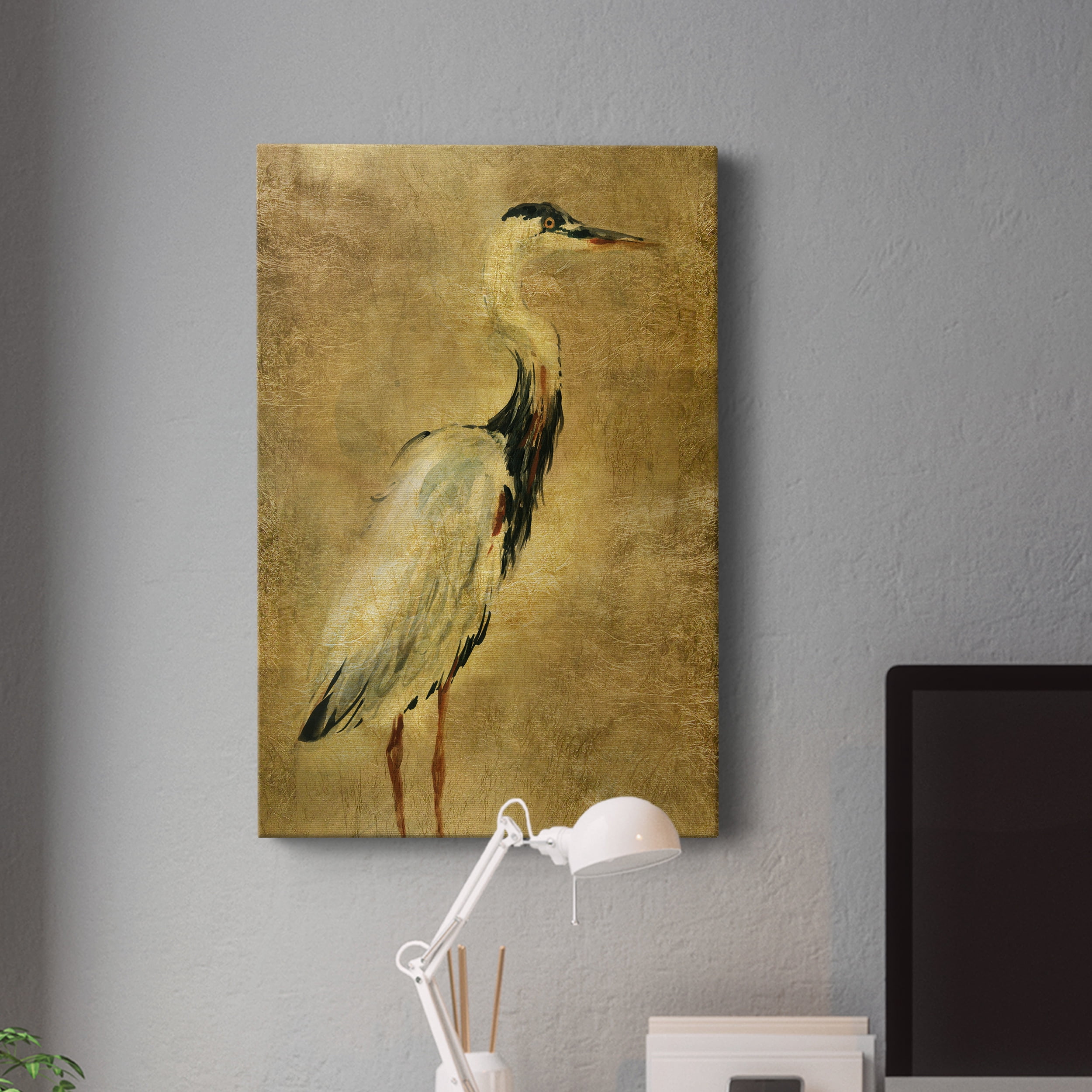 Gold Crane at Dusk I Premium Gallery Wrapped Canvas - Ready to Hang - 12 x 18