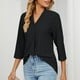 thumbnail image 4 of ICHUANYI Clearance Women's V- Neck Solid Color Three Quarter Sleeve Lapel Tops(Black, XXL) ICHUANYI WER2023080807439, 4 of 7