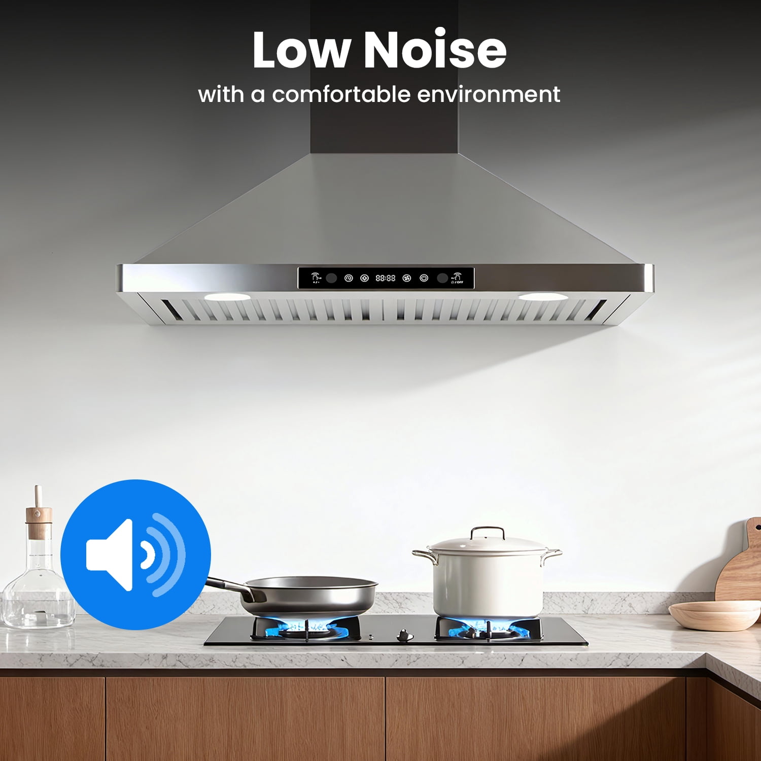 ICYBER BOOM 30 Inch Wall Mount Range Hood, 750 CFM Max Airflow Stainless Steel Kitchen Vent Hood with Gesture & Remote Control, 3 Speeds, 3-Min Delay, 66 dB, LED Lights, Includes Chimney, Carbon Filt