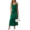 QIUOMBBP Women's Satin Maxi Dress Sleeveless A Line Spaghetti Strap Long Sundress Loose Casual Summer Dresses for Party Green XS