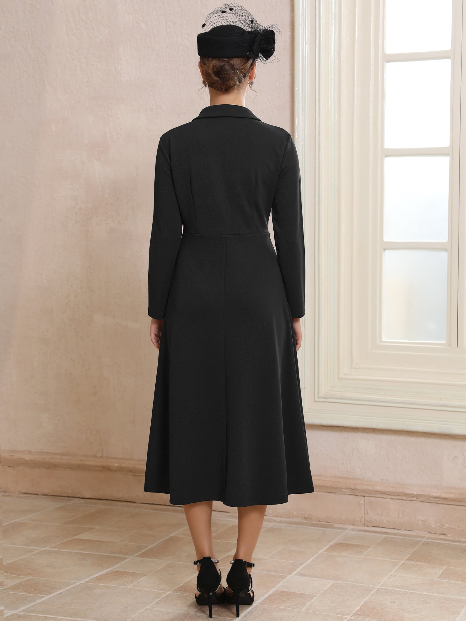 DARING DIVA Women's Collared V Neck Long Sleeve Blazer Dresses with Brooch 2XL Black