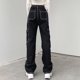 thumbnail image 4 of Rimocy - Pantalones vaqueros cargo negros con bolsillos para mujer, de cintura alta, rectos, estilo Harajuku, largos, de pierna ancha, 2023, 4 of 5