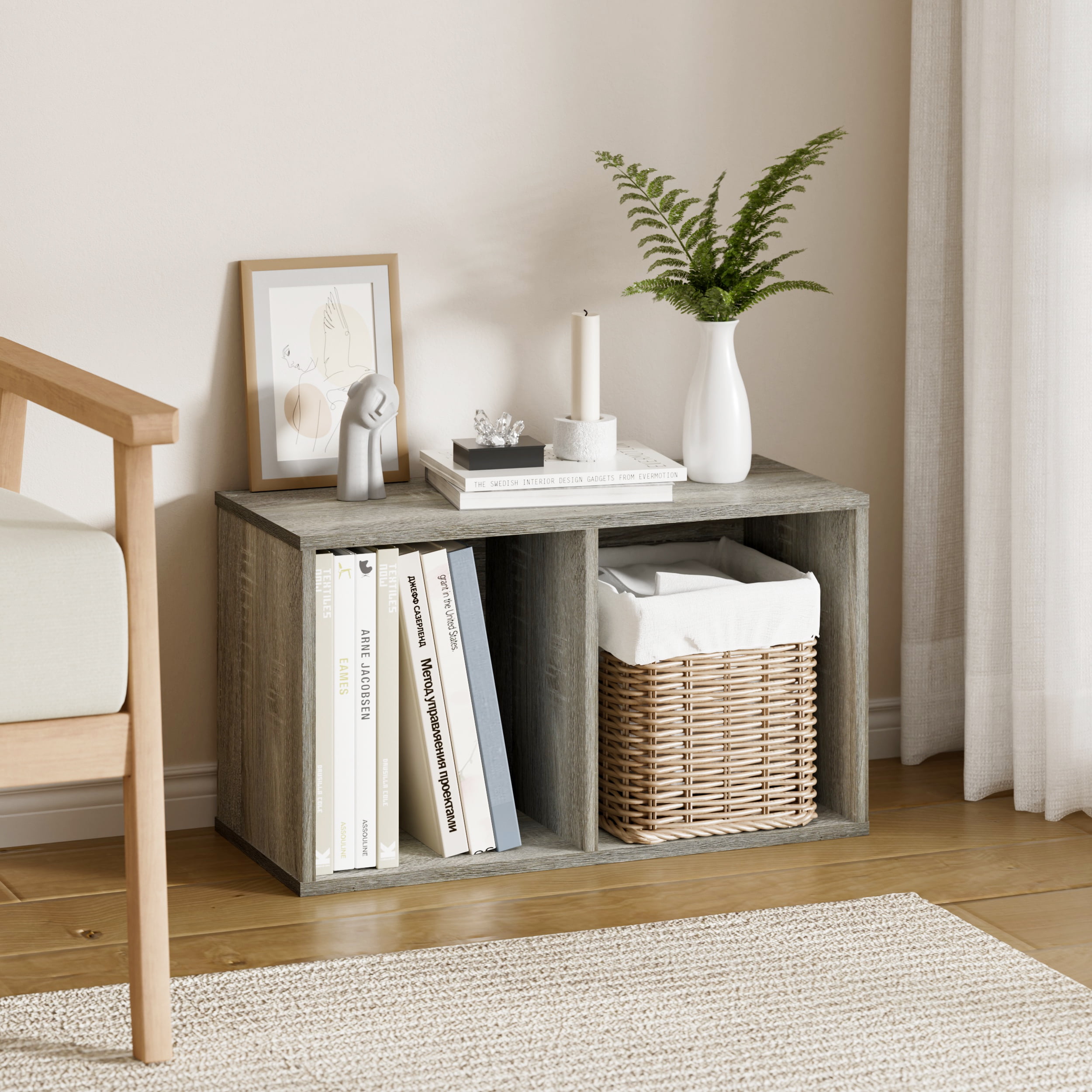 HOMLUX 9" x 12" x 21" Storage Shelf 2 Tier Cube Bookcase, Suitable for Small Space, Gray