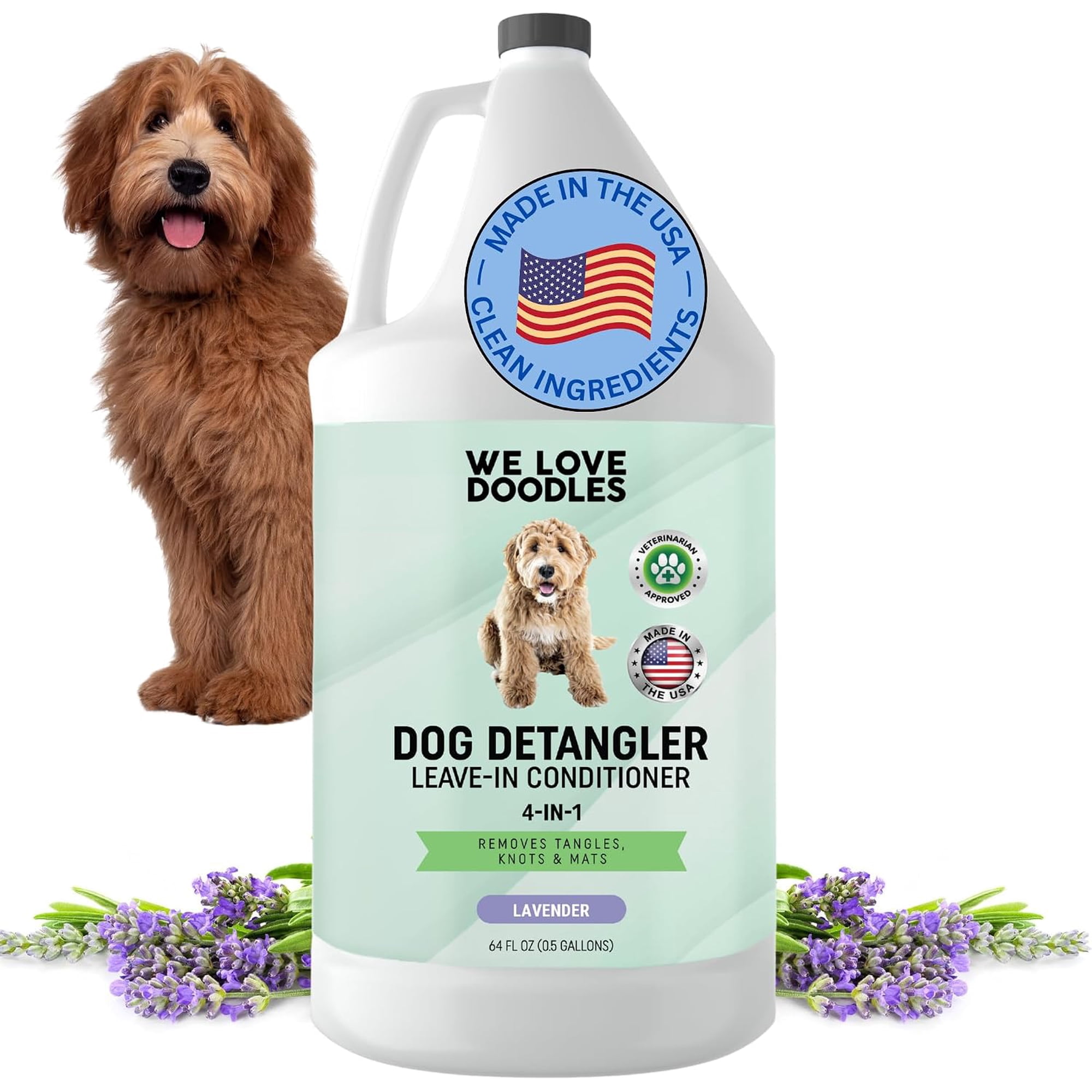 We Love Doodles Professional Moisturizing 4-in-1 Dog Conditioner & Detangler, Soothing, Lavender, 64 fl oz