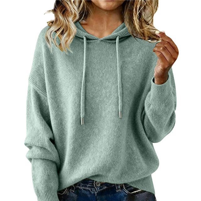 Suéteres de mezcla de Cachemira for mujer, sudaderas con capucha de lana suave con cuello redondo, jersey de punto acogedor con cordón for Otoño e Invierno 2026