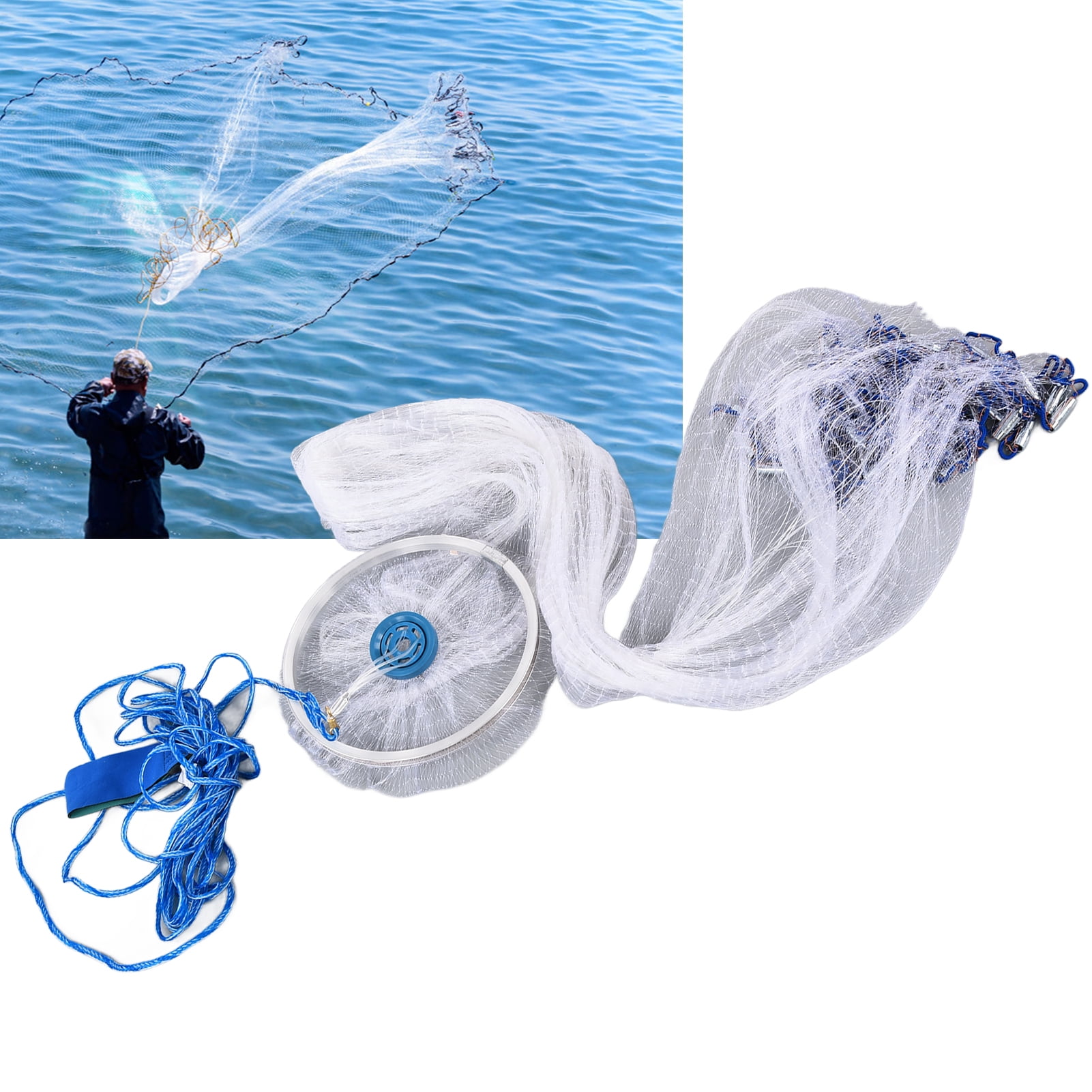 easy throw fish net DENSTUS 10FT Fishing Cast Bait Hand Cast Strong Steel Sinker Nylon Mesh Bottom Spread Nets Line Mesh : Sports & Outdoors EZ THROW 1000, Clear Mono,
