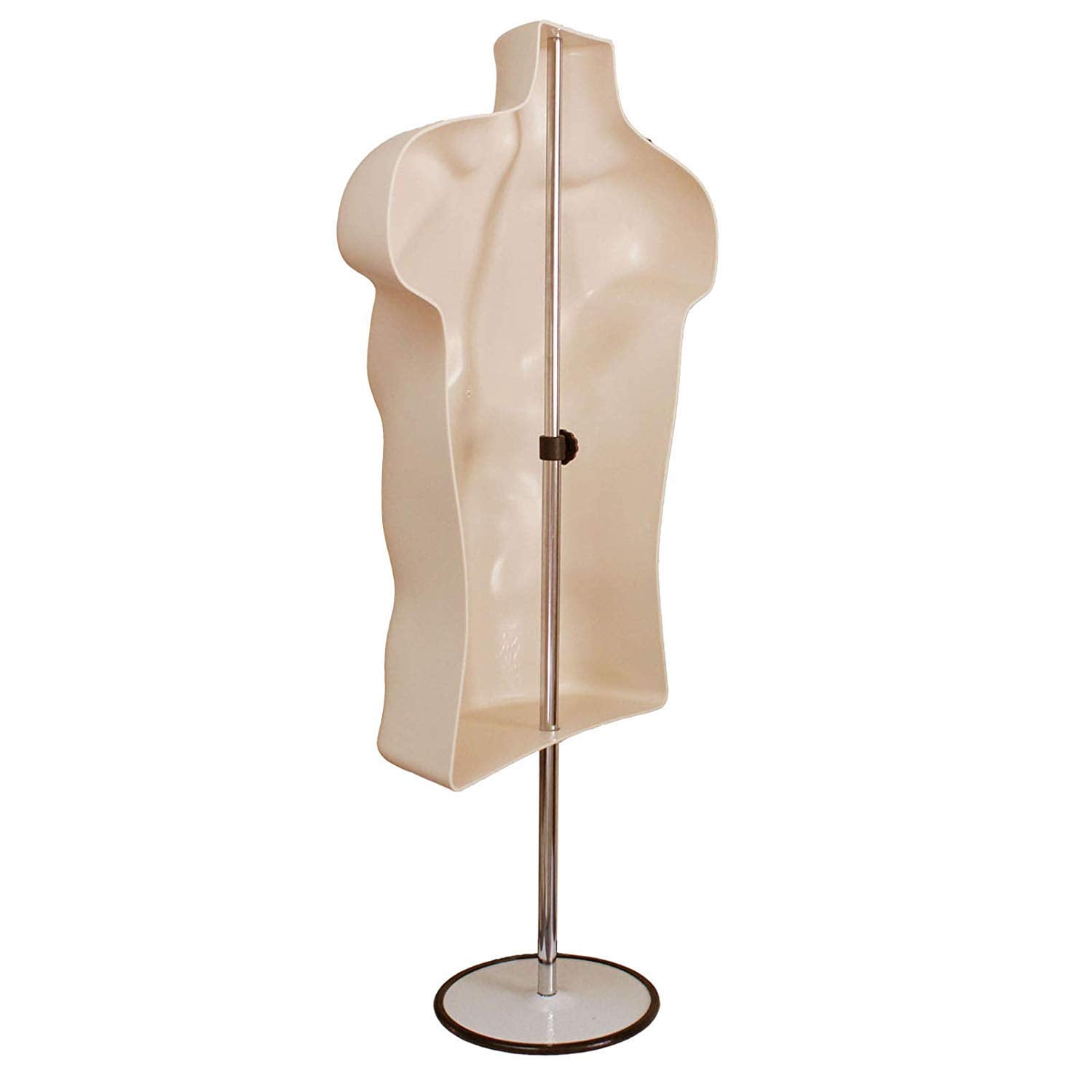Flesh Male Mannequin Hollow Back Body Torso Set w/ Metal Stand with Metal Pole & Hanging Hook, S-M Sizes (1 Pack, Flesh)