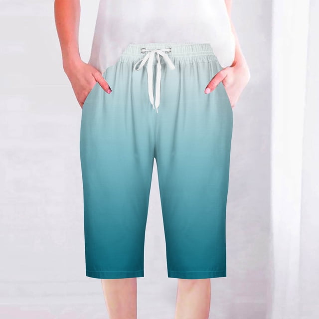 Puntoco Pantalones cortos de verano para mujer, moda 2024, pantalones cortos para mujer, pantalones casuales, pierna recta, cordón, cintura elástica, pantalones sueltos y cómodos con bolsillos