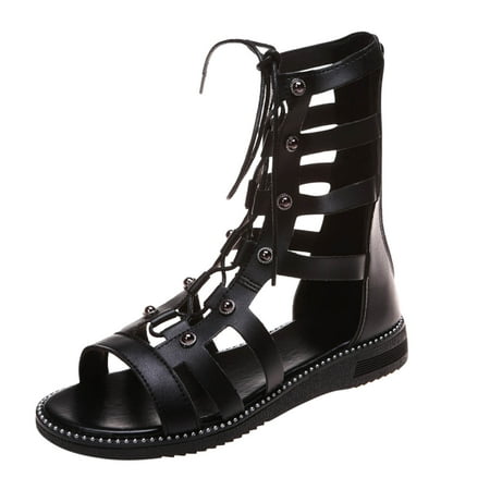 

YanHoo Gladiator Sandals for Womens Flat Sandals Fisherman Cross Strappy Sandals Low Wedge Travel Flat Sandal Roman Strap Sandals Ankle Strap Sandals