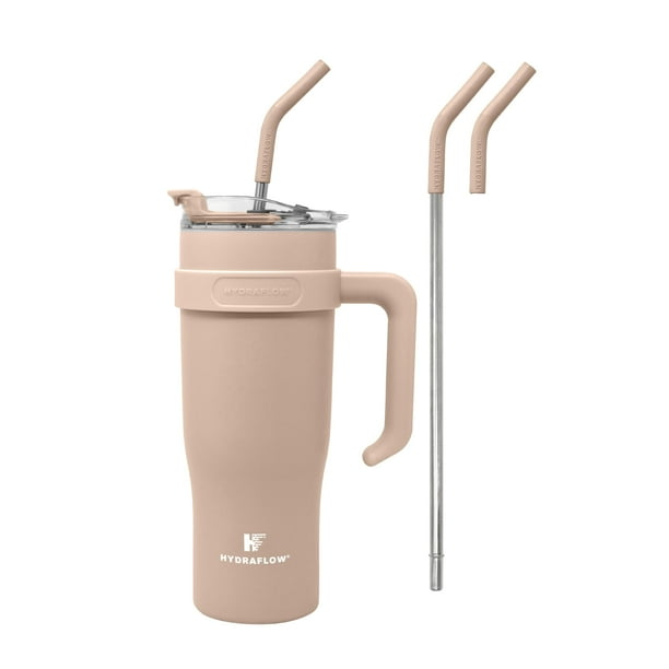 Vaso HYDRAFLOW Capri de 1,2 L con pajita, asa y tapa, color arcilla