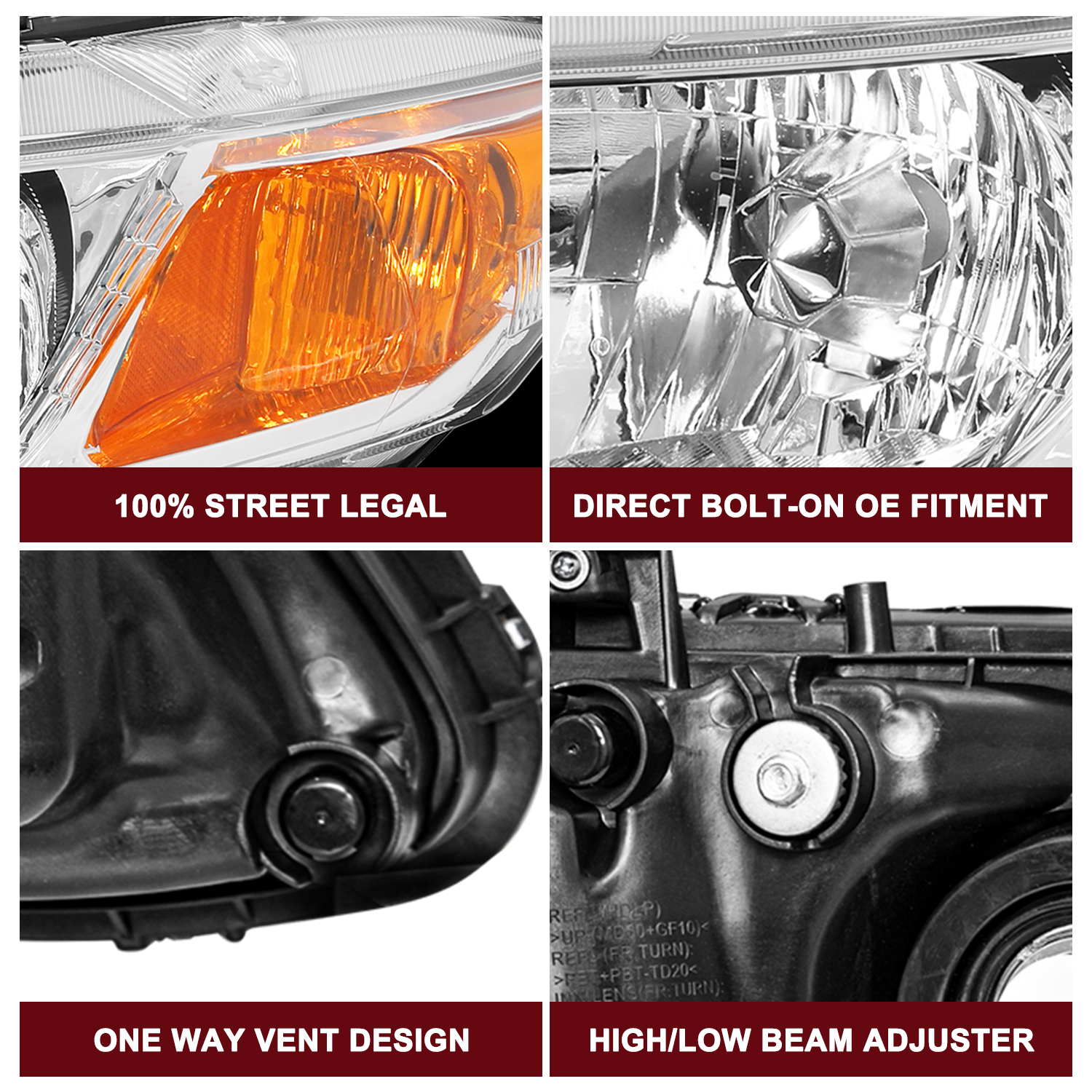 For 2012-2015 Honda Civic Sedan 12-13 Coupe Chrome Amber Headlights Pair
