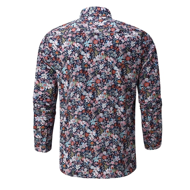 Camisas De Vestir Para Hombre 5xl Camisas de primavera y verano para hombres Camisa hawaiana de manga larga con estampado floral Botón de playa Camisa de oficina de trabajo Top (Multicolor, 5XL)