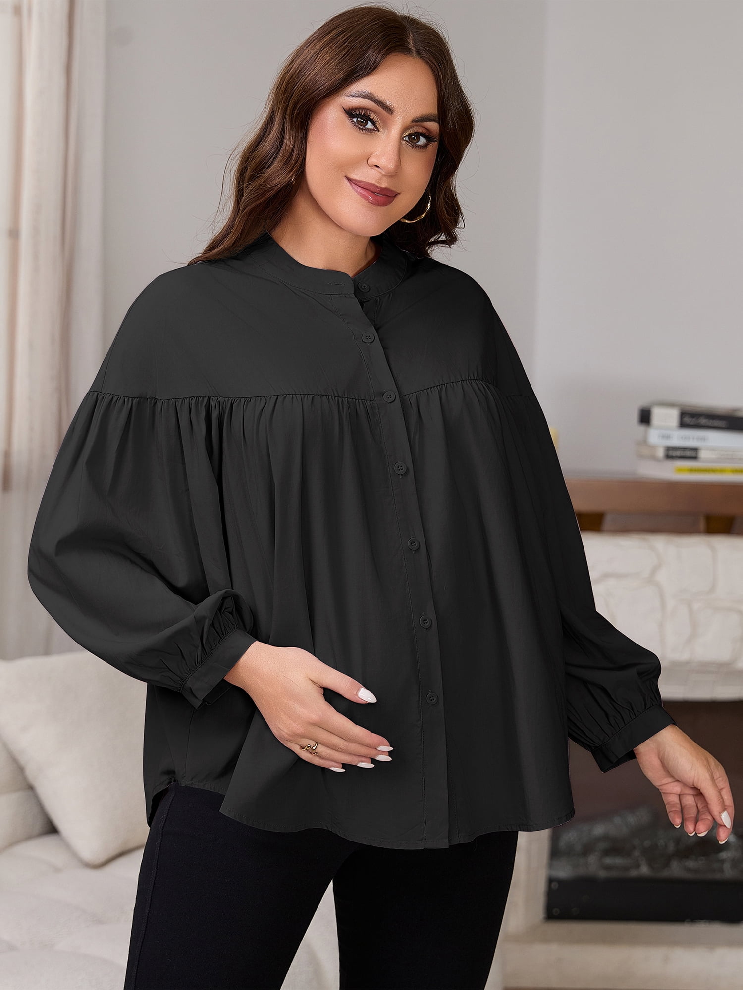 DARING DIVA Women's Maternity Nursing Button Down Business Pleated Tops XL Black