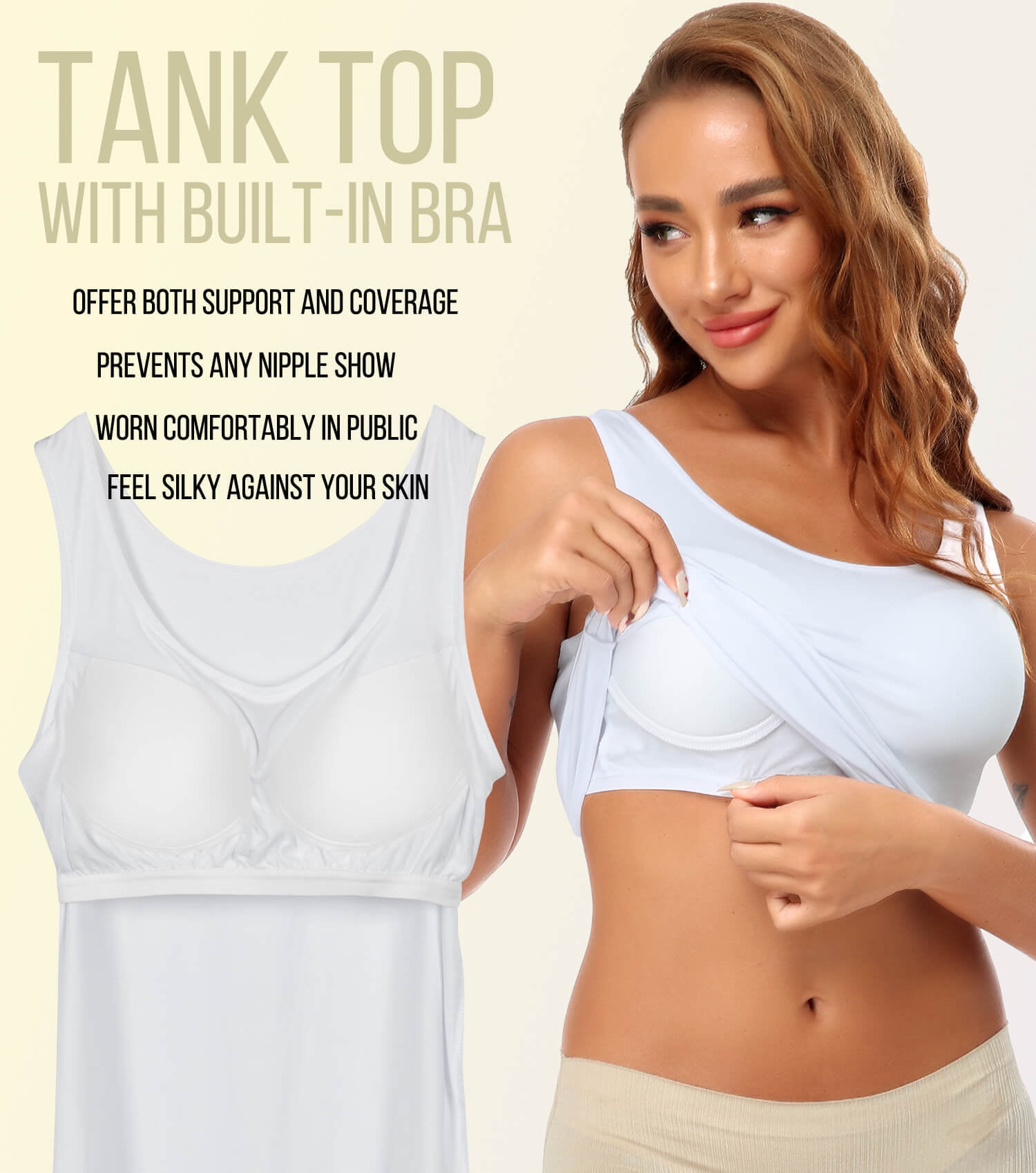 MANIFIQUE 2 Pack Women's Camisole with Built-in Padded Bra Adjustbale  Spaghetti Strap Tank Top Cami Comfort Undershirt 
