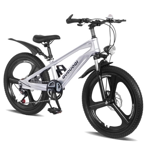 imerelez Kids Bike 20 Inch for Boys Girls Ages 6-12, 7-Speed Twist Shift with All-Weather Disc Brakes & Front Suspension, Mini Road Bike Design in Silver