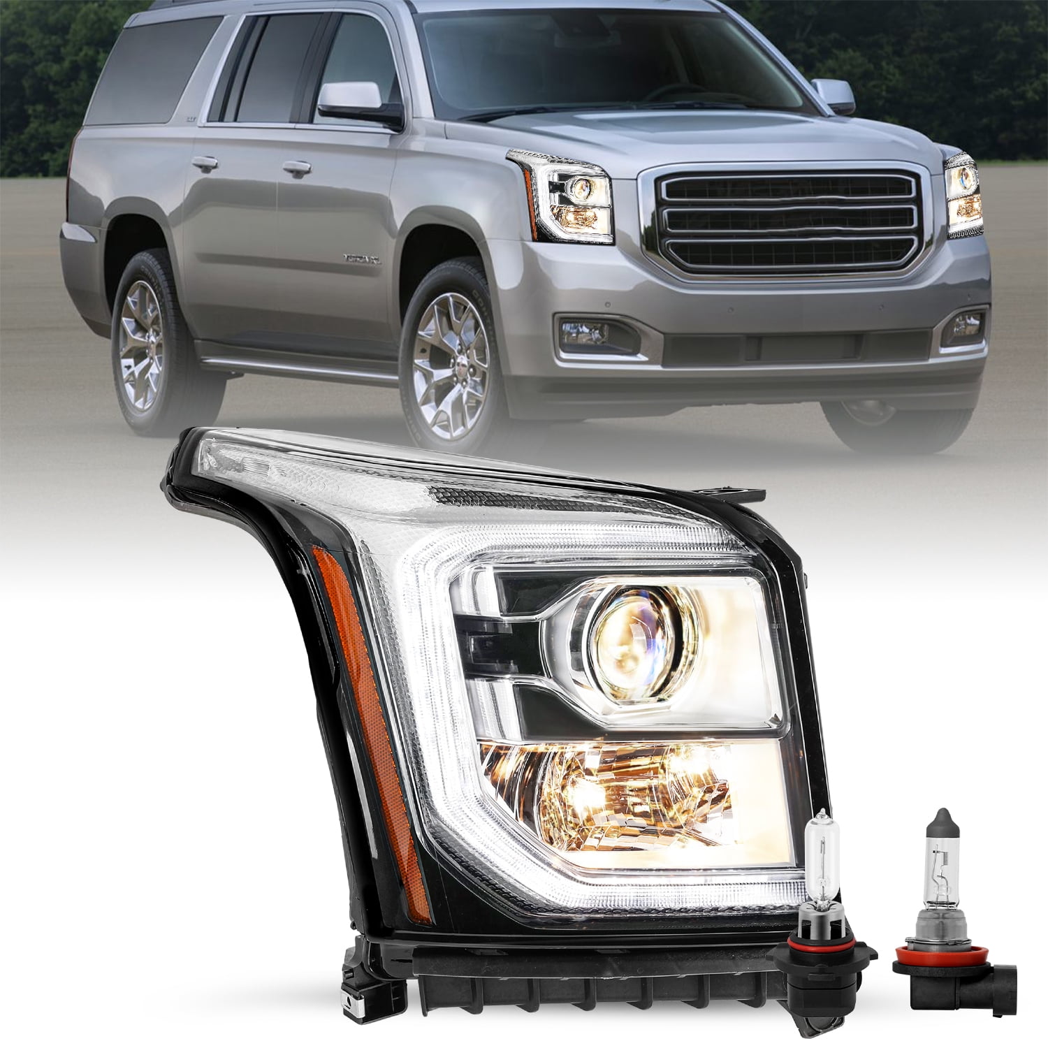 For 2015-2020 GMC Yukon Halogen LED DRL Headlight Headlamp Passenger Side 15-20