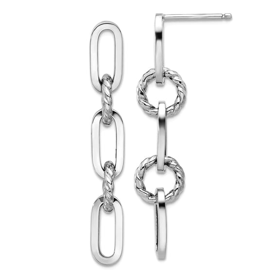 14k White Gold Polish and Twisted Chain Link Dangle Post Earrings 28.4x7.9mm Wide Dangle Earring for Women and Men