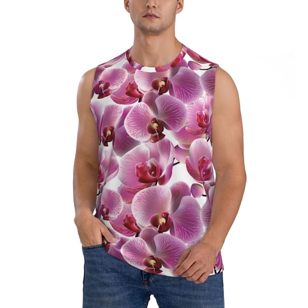 Fotbe Orchids Flowers Men's Camiseta sin Mangas Estampada para Hombres, Playera Casual para Gimnasio, Entrenamiento, Playa-X-Large