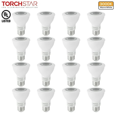 

TORCHSTAR 16-Pack 8W Dimmable PAR20 LED Spot Light Bulbs for Recessed General Lighting 50W Equivalent Damp Location Available 3000K Warm White UL Listed E26 Base 3 Years Warranty