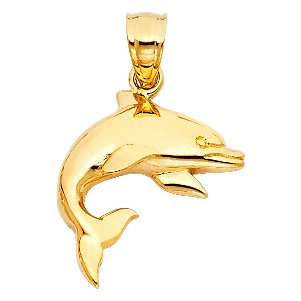 Details about   14k Real Yellow Gold Fish Dolphin Polished TINY Charm Pendant  Free Chain 