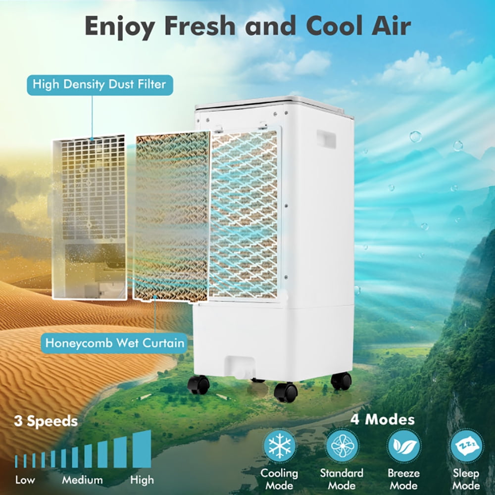 Barara King Bedroom Air Cooler, Air Cooler, 3-in-1 Evaporative Portable Air Cooler with 3 Modes include Remote Control-White