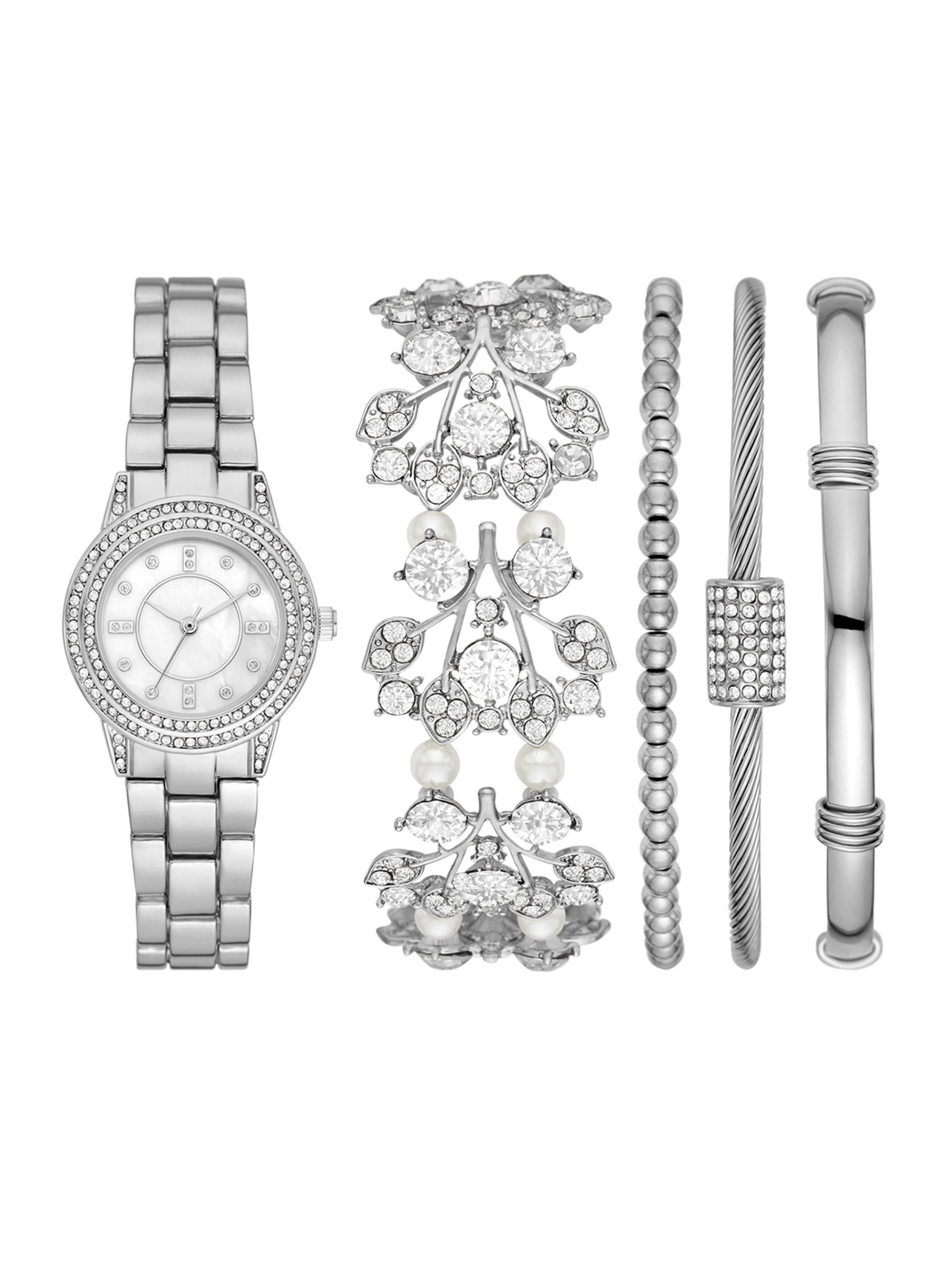 Folio Women's Silver Tone Round Analog Bracelet Watch and Layered — free download