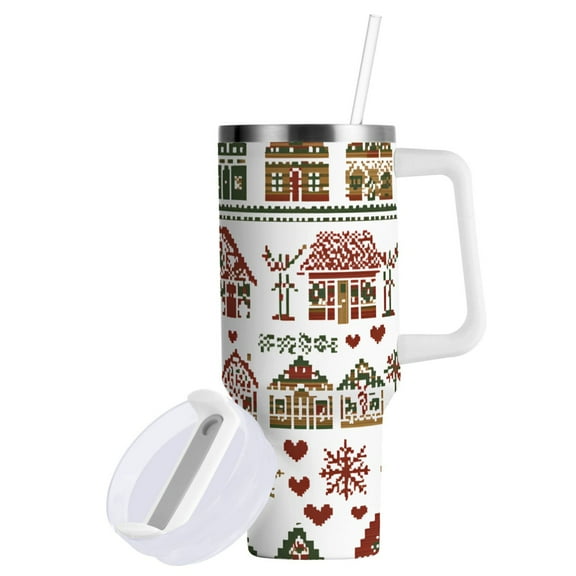 Yayeee 40oz Double-Wall Insulated Stainless Steel Tumbler with Handle Bottle, Green Nordic Christmas House